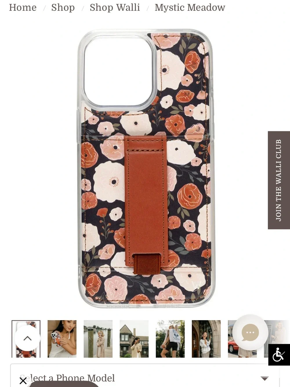 iPhone 12 Pro Walli Case: Floral Print Phone Case with Tan Leather Strap